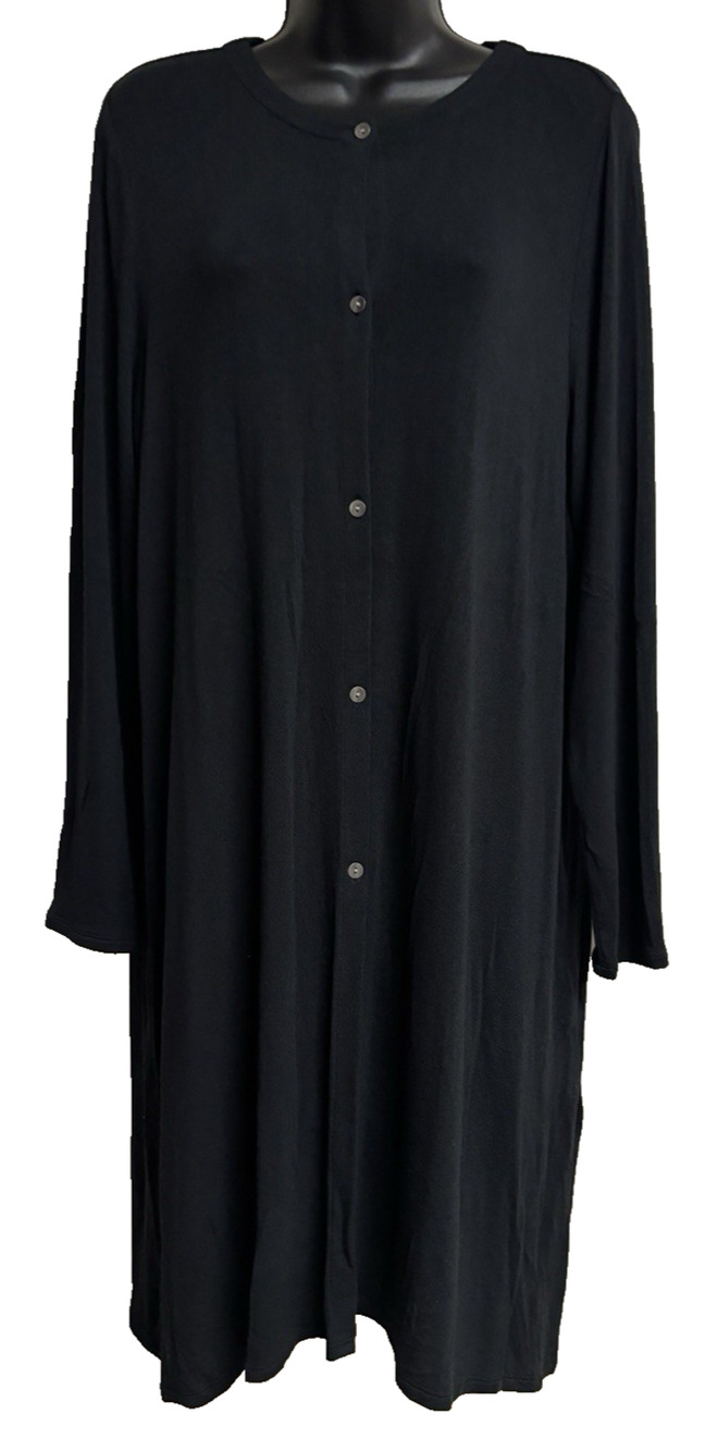 J Jill Duster Long Size Large Black Rayon Long Sleeve Round Neck Slit Women New